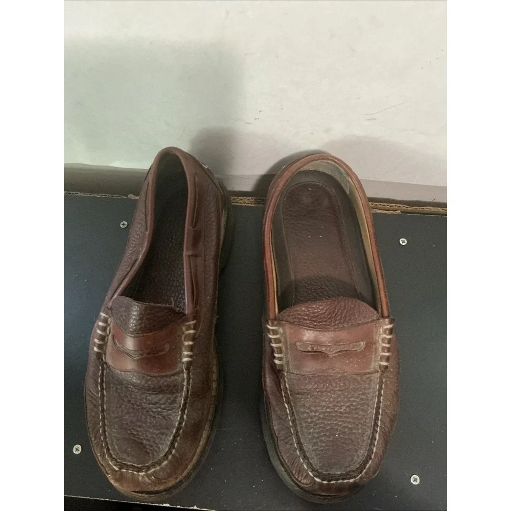 LL Bean Allagash Loafers Mens 11 D Brown Bison Leather Penny Loafers 501920